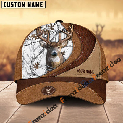 Frenzidea Deer Hunting Brown Leather Pattern Personalized Name Cap (5 Colors)