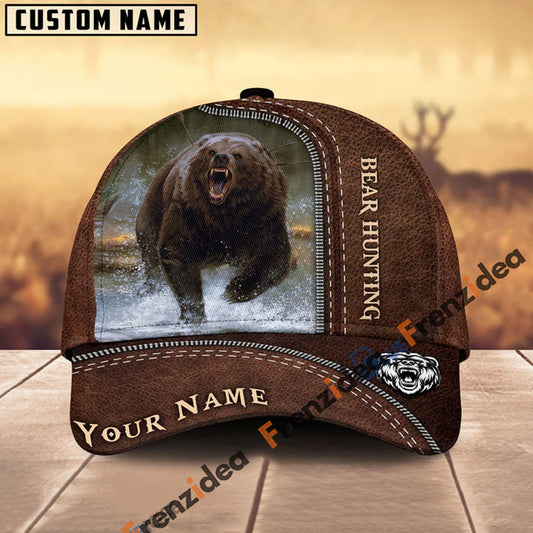 Frenzidea Bear Hunting Leather Pattern Personalized Name Cap