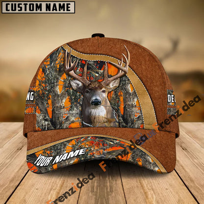 Frenzidea Deer Hunting Light Brown Leather Pattern Personalized Name Cap