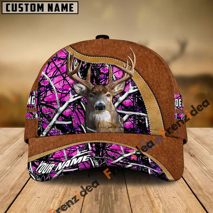 Frenzidea Deer Hunting Light Brown Leather Pattern Personalized Name Cap