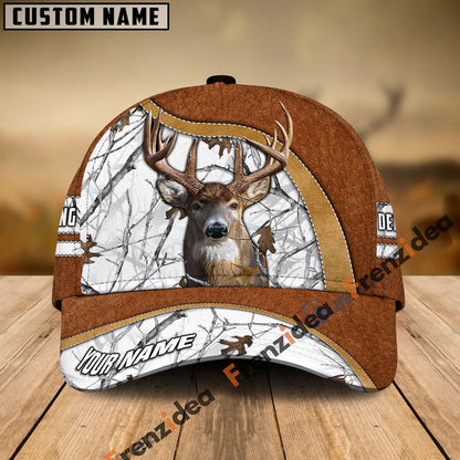 Frenzidea Deer Hunting Light Brown Leather Pattern Personalized Name Cap