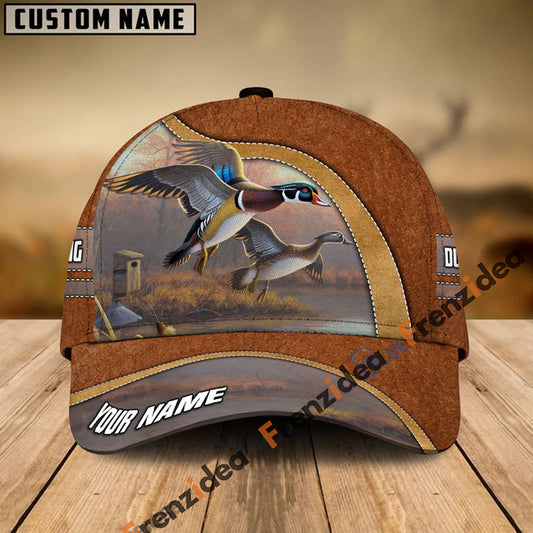 Frenzidea Duck Hunting Light Brown Leather Pattern Personalized Name Cap