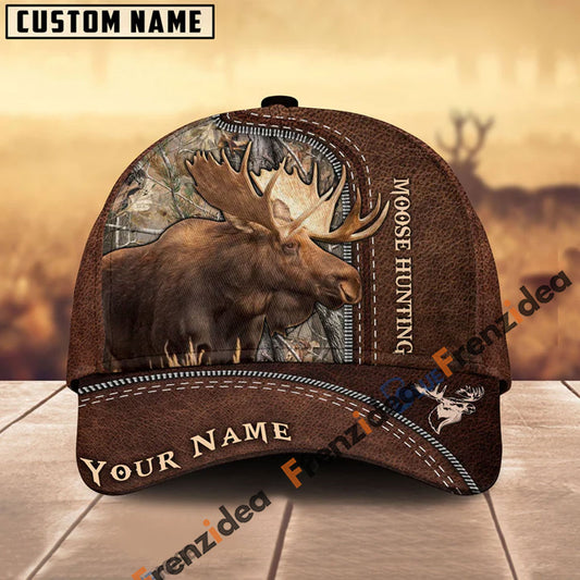 Frenzidea Moose Hunting Leather Pattern Personalized Name Cap