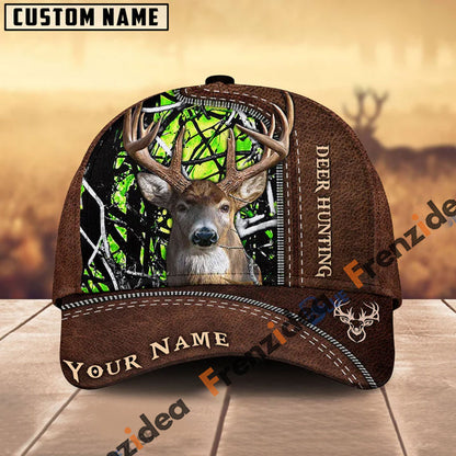 Frenzidea Deer Hunting Leather Pattern Personalized Name Cap