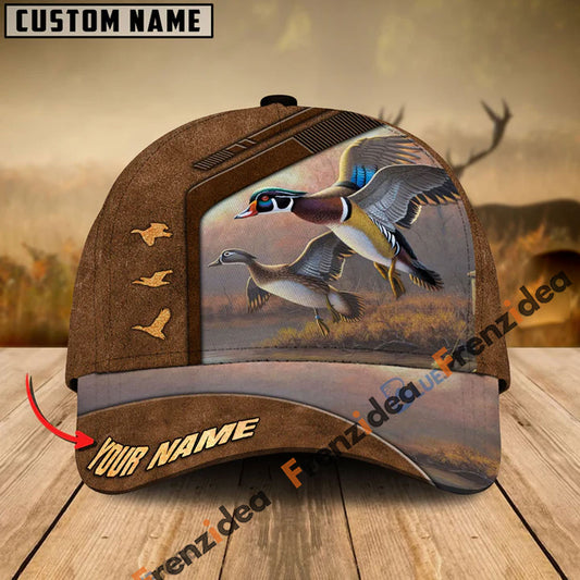 Frenzidea Duck Hunting Premium Brown Pattern Personalized Name Cap