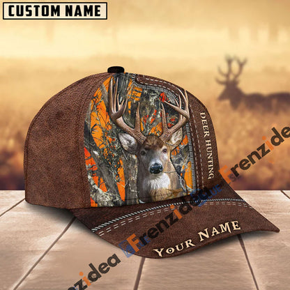 Frenzidea Deer Hunting Leather Pattern Personalized Name Cap