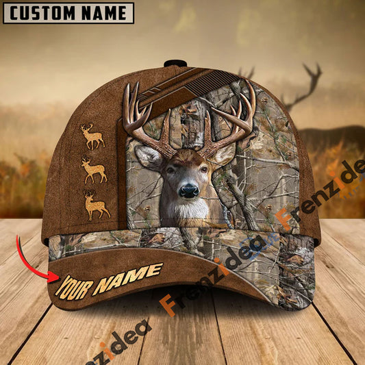 Frenzidea Deer Hunting Premium Brown Pattern Personalized Name Cap