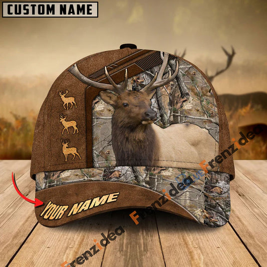 Frenzidea Elk Hunting Premium Brown Pattern Personalized Name Cap