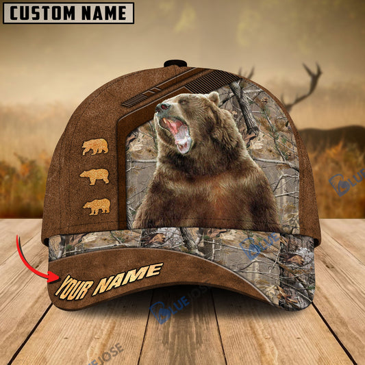 Frenzidea Bear Hunting Premium Brown Pattern Personalized Name Cap