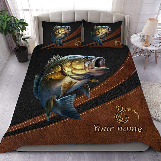 Frenzidea Bass Fishing Black Brown Personalized  Bedding Set