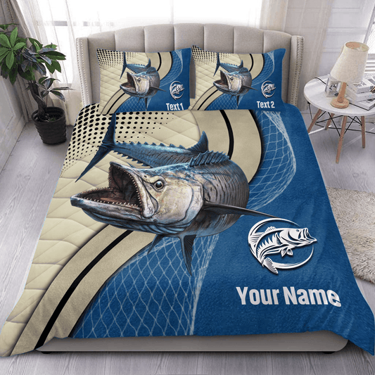 Frenzidea Blue Wavy Fishing Personalized Bedding Set