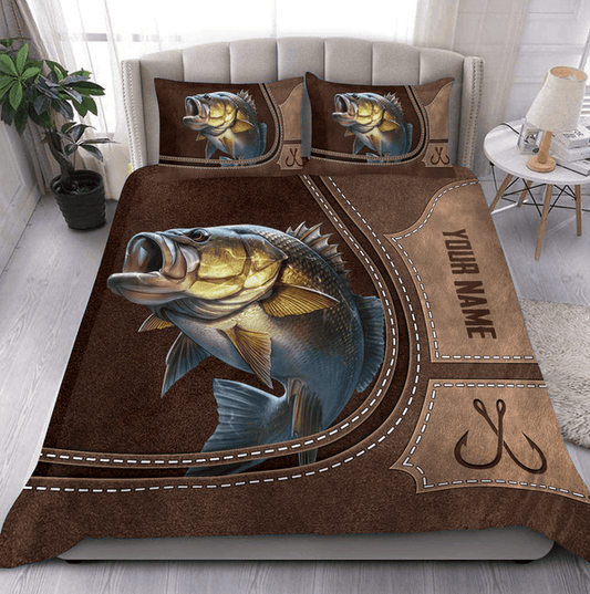 Frenzidea Bass Fishing Brown Leather Pattern Personalized  Bedding Set