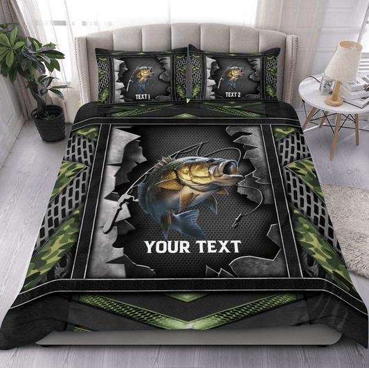 Frenzidea Bass Fishing Metal Pattern Personalized Bedding Set