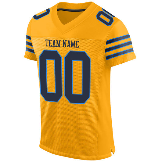 Frenzidea Custom Gold Navy-Powder Blue Mesh Authentic Football Jersey