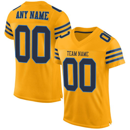 Frenzidea Custom Gold Navy-Powder Blue Mesh Authentic Football Jersey