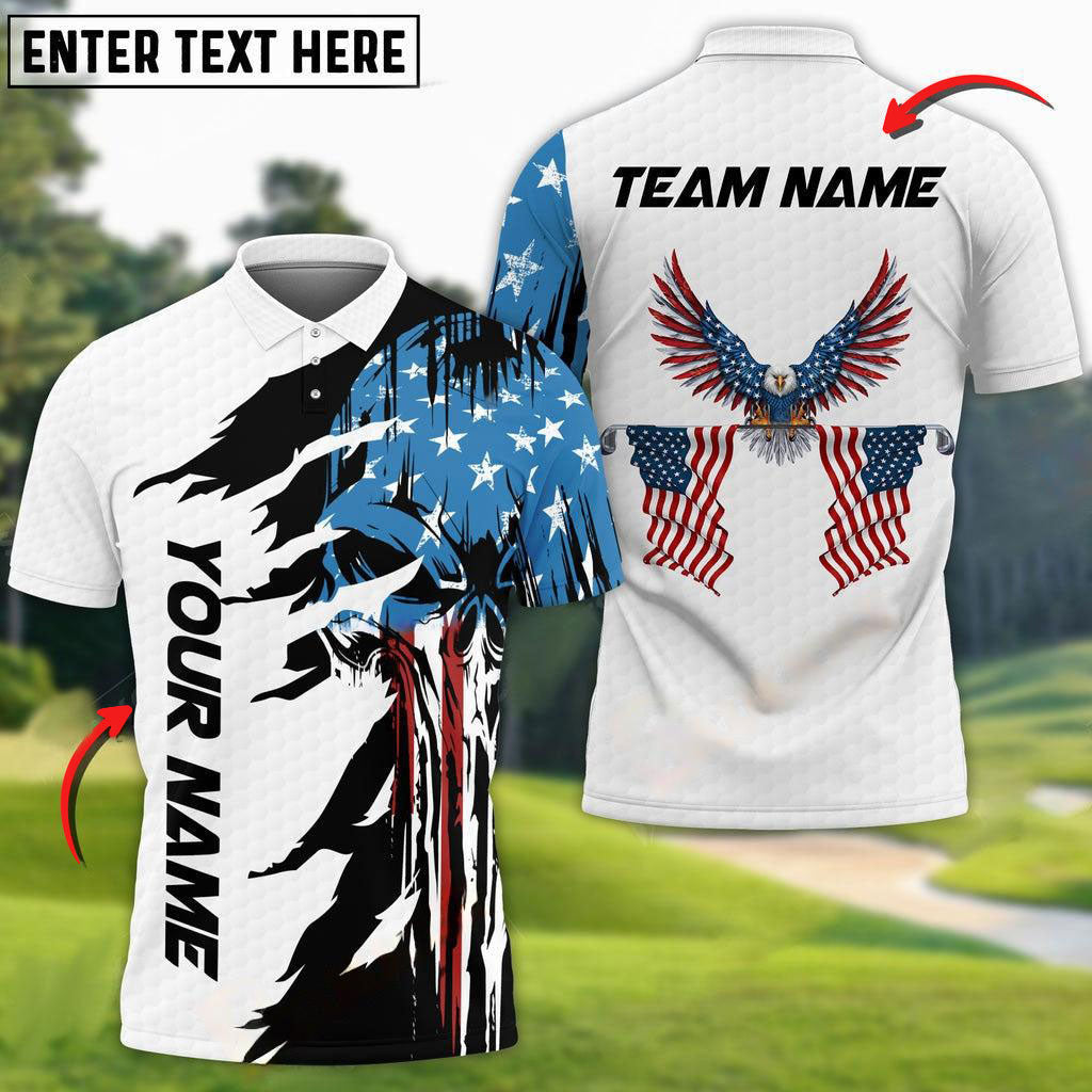 Frenzidea Golf Skull US Flag Pattern Customized Name, Team Name 3D Shirts (4 Colors)