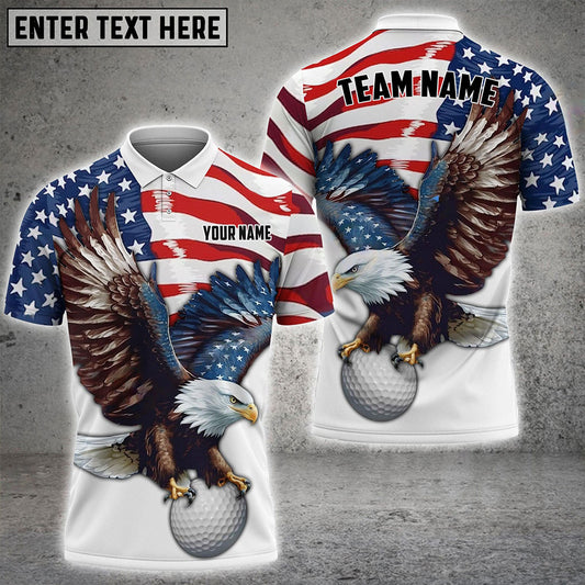 Frenzidea Premium Golden Retro Eagle Flag Golf Ball Customized Name, Team Name 3D Shirts
