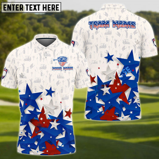 Frenzidea Premium Golf Ameican Flag Stars Customized Name, Team Name 3D Shirts