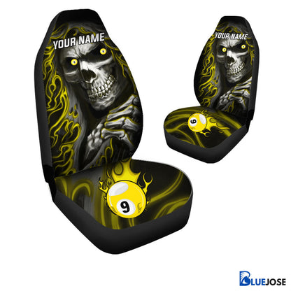 Frenzidea 9 Ball Skull Billiard Personalized Name Car Seat Covers (2Pcs)