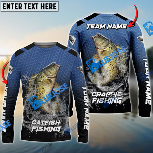 Frenzidea Crappie Fishing Navy Hexagon Sport Custom Name & Team Name 3D Shirts