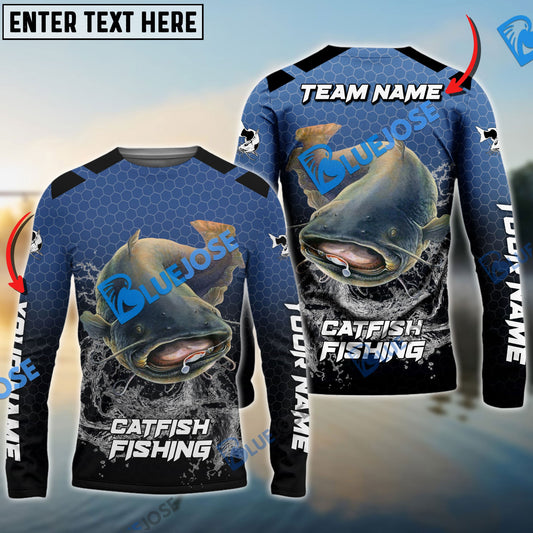 Frenzidea Catfish Fishing Navy Hexagon Sport Custom Name & Team Name 3D Shirts
