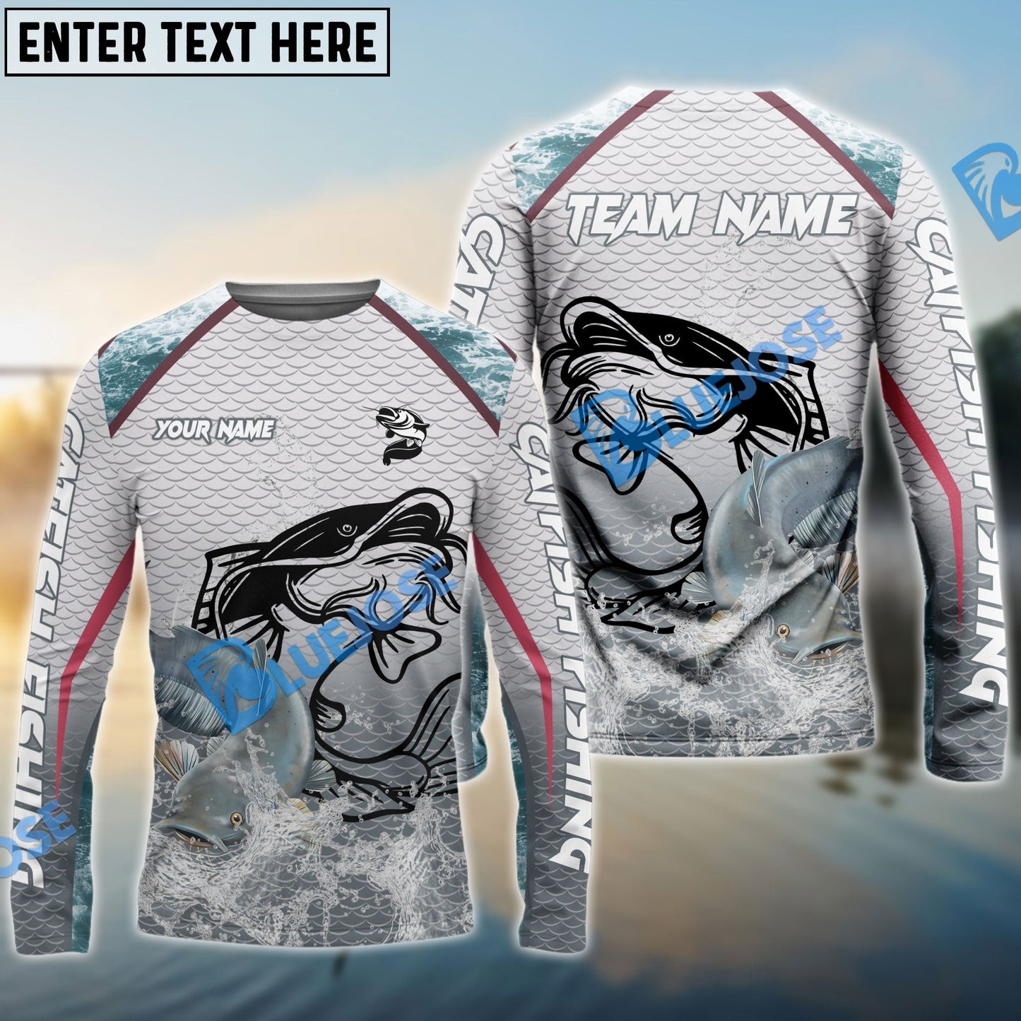 Frenzidea Catfish Fishing White Fin Water Silhouette Sport Custom Name & Team Name 3D Shirts