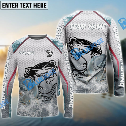 Frenzidea Catfish Fishing White Fin Water Silhouette Sport Custom Name & Team Name 3D Shirts