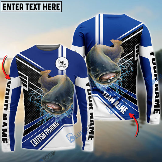 Frenzidea Catfish Fishing Blue White Sport Custom Name & Team Name 3D Shirts
