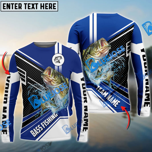 Frenzidea Bass Fishing Blue White Sport Custom Name & Team Name 3D Shirts