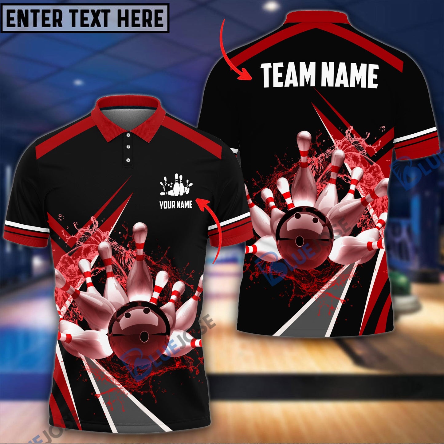 Frenzideas Water Bowling and Pins Layer Personalized Name and Team Name 3D Shirt (4 Colors)