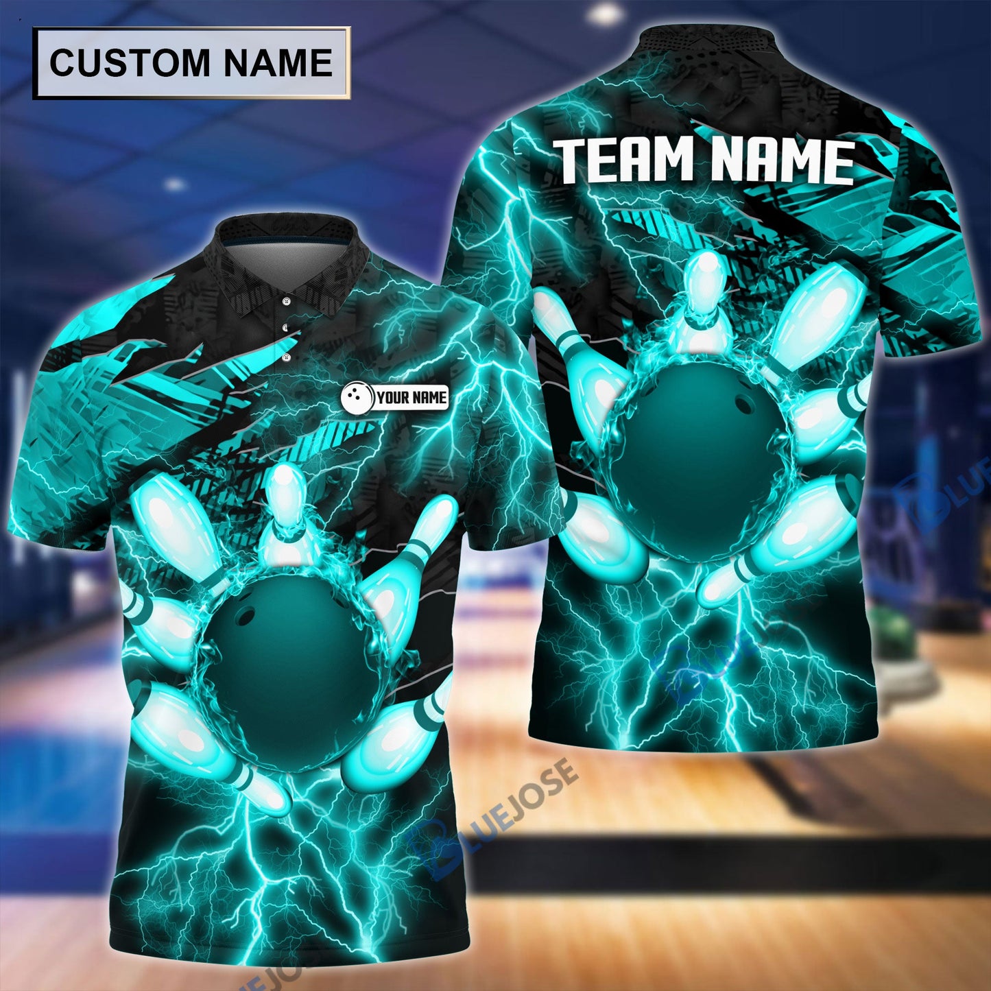 Frenzideas Thunder Power Bowling And Pins Personalized Name Team Name 3D Shirt