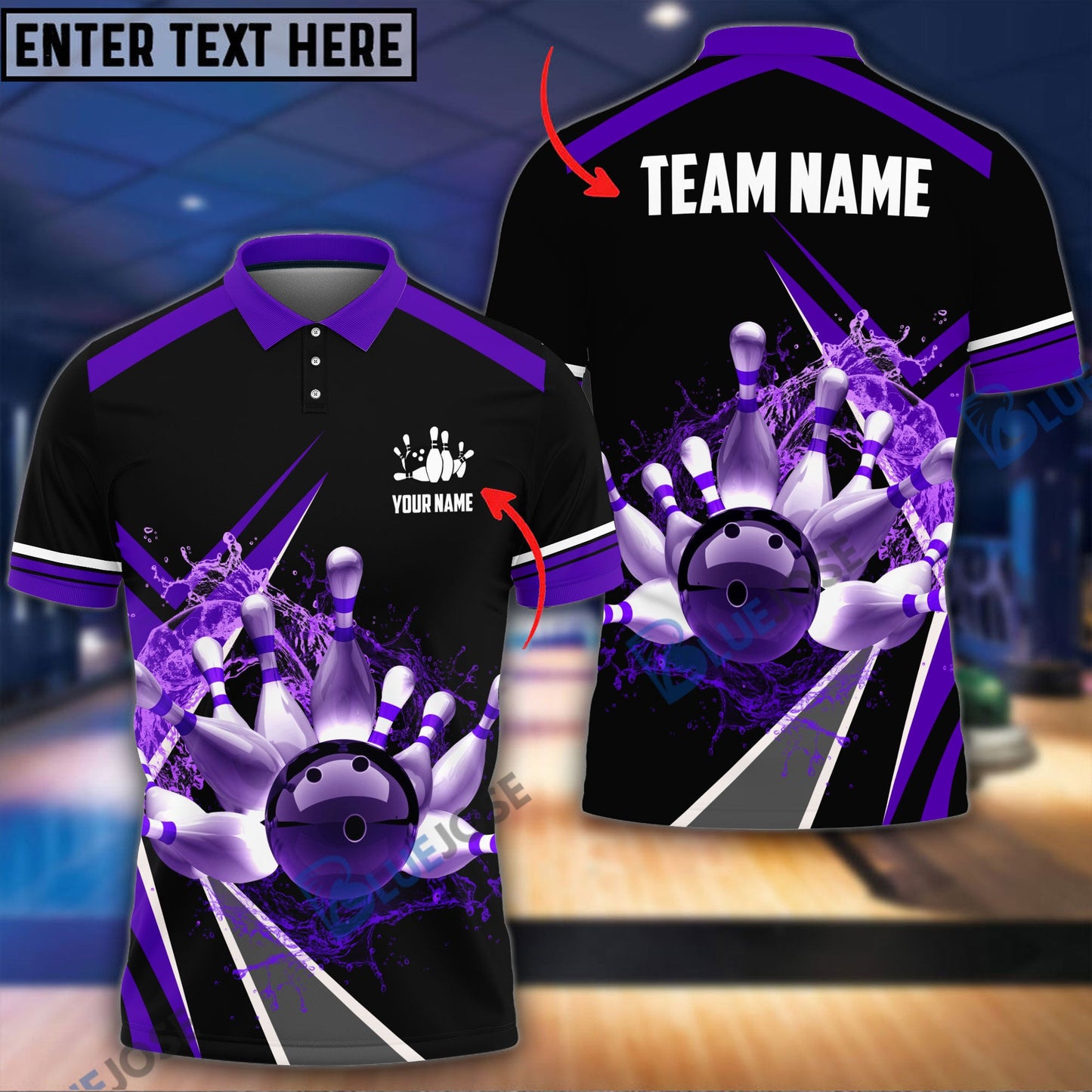 Frenzideas Water Bowling and Pins Layer Personalized Name and Team Name 3D Shirt (4 Colors)