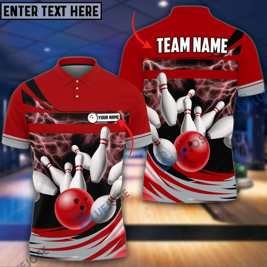 Frenzideas Thunder Bowling Ball Break Pins Personalized Name and Team Name 3D Shirt (4 Colors)