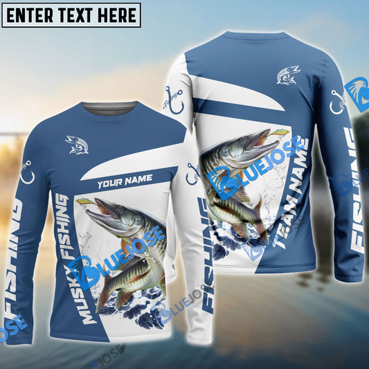 Frenzidea Musky Fishing Light Navy Sport Custom Name & Team Name 3D Shirts