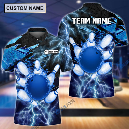 Frenzideas Thunder Power Bowling And Pins Personalized Name Team Name 3D Shirt