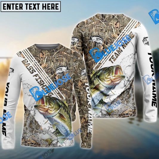 Frenzidea Bass Fishing White And Grass Camo Sport Custom Name & Team Name 3D Shirts