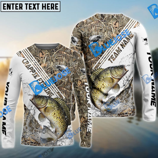 Frenzidea Crappie Fishing White And Grass Camo Sport Custom Name & Team Name 3D Shirts