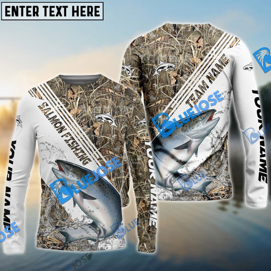 Frenzidea Salmon Fishing White And Grass Camo Sport Custom Name & Team Name 3D Shirts