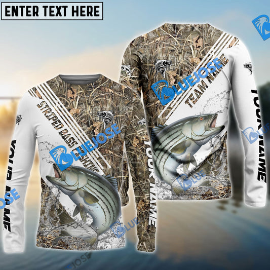 Frenzidea Striped Bass Fishing White And Grass Camo Sport Custom Name & Team Name 3D Shirts