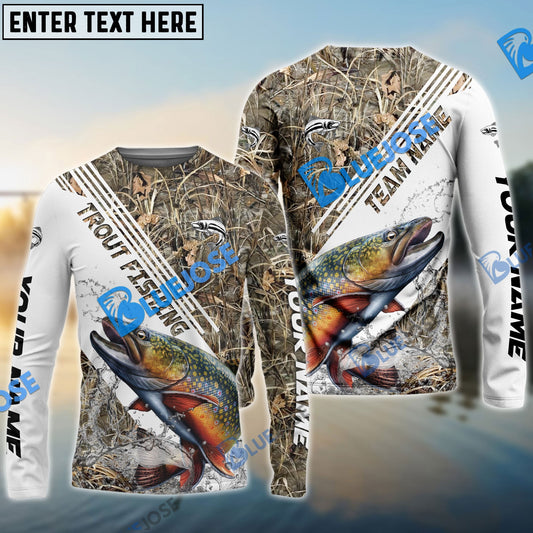 Frenzidea Trout Fishing White And Grass Camo Sport Custom Name & Team Name 3D Shirts