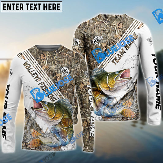 Frenzidea Walleye Fishing White And Grass Camo Sport Custom Name & Team Name 3D Shirts