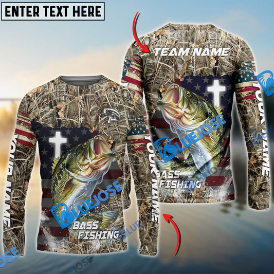 Frenzidea Bass Fishing Cross Camo Custom Name & Team Name 3D Shirts