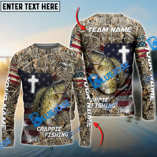 Frenzidea Crappie Fishing Cross Camo Custom Name & Team Name 3D Shirts