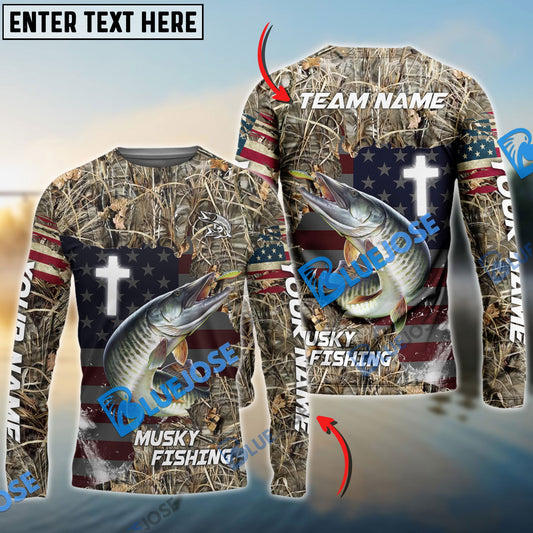 Frenzidea Musky Fishing Cross Camo Custom Name & Team Name 3D Shirts