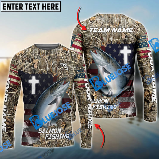 Frenzidea Salmon Fishing Cross Camo Custom Name & Team Name 3D Shirts