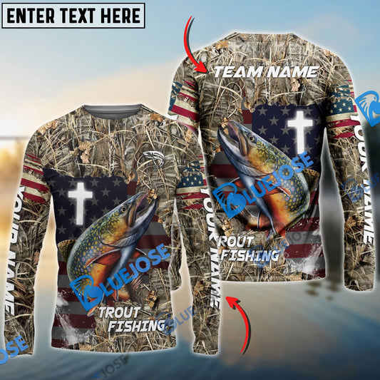 Frenzidea Trout Fishing Cross Camo Custom Name & Team Name 3D Shirts