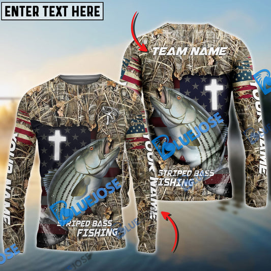 Frenzidea Striped Bass Fishing Cross Camo Custom Name & Team Name 3D Shirts