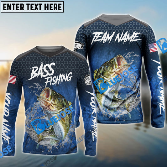 Frenzidea Bass Fishing Dark Blue American Sport Custom Name & Team Name 3D Shirts