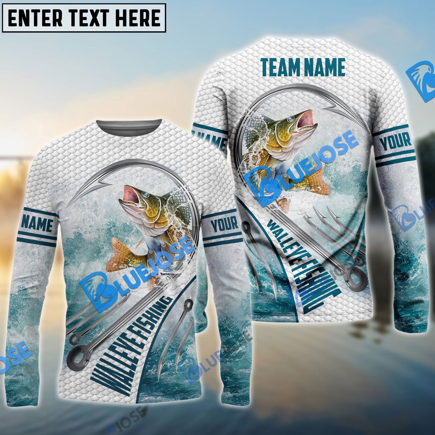 Frenzidea Walleye Fishing White Fin Water Sport Custom Name & Team Name 3D Shirts