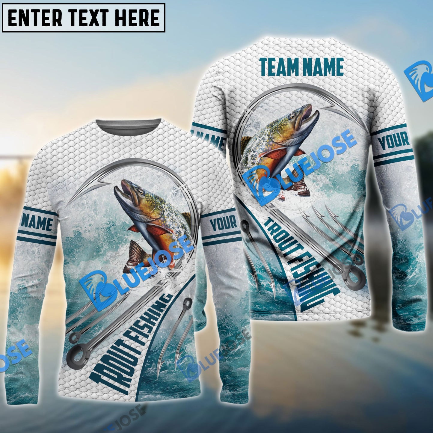 Frenzidea Trout Fishing White Fin Water Sport Custom Name & Team Name 3D Shirts